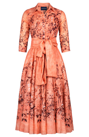 Aster Dress Shirt Collar 3/4 Sleeve Midi Plus Length Cotton Musola (Moonlit Botanica)