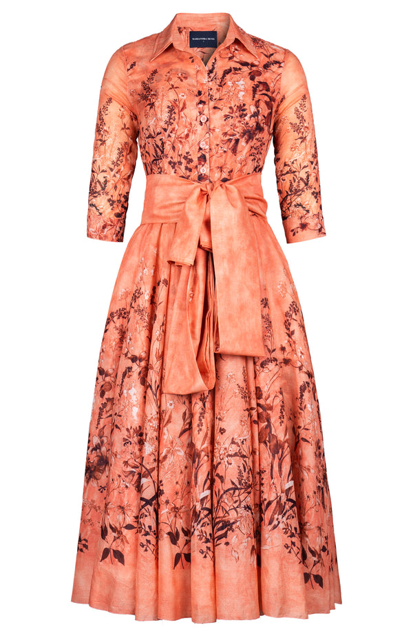 Aster Dress Shirt Collar 3/4 Sleeve Midi Plus Length Cotton Musola (Moonlit Botanica)