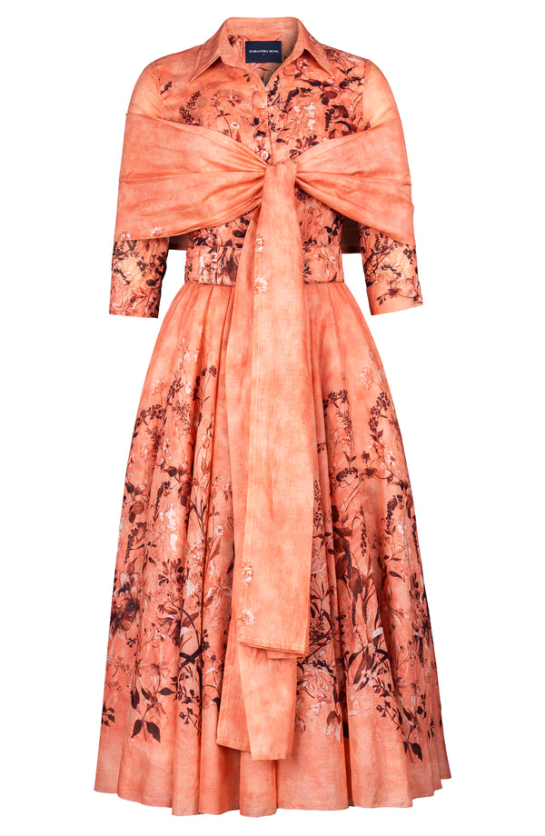 Aster Dress Shirt Collar 3/4 Sleeve Midi Plus Length Cotton Musola (Moonlit Botanica)