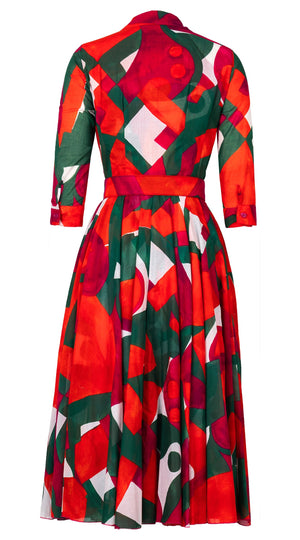 Aster Dress Shirt Collar 3/4 Sleeve Midi Length Cotton Musola (Morello Graphic Bright)