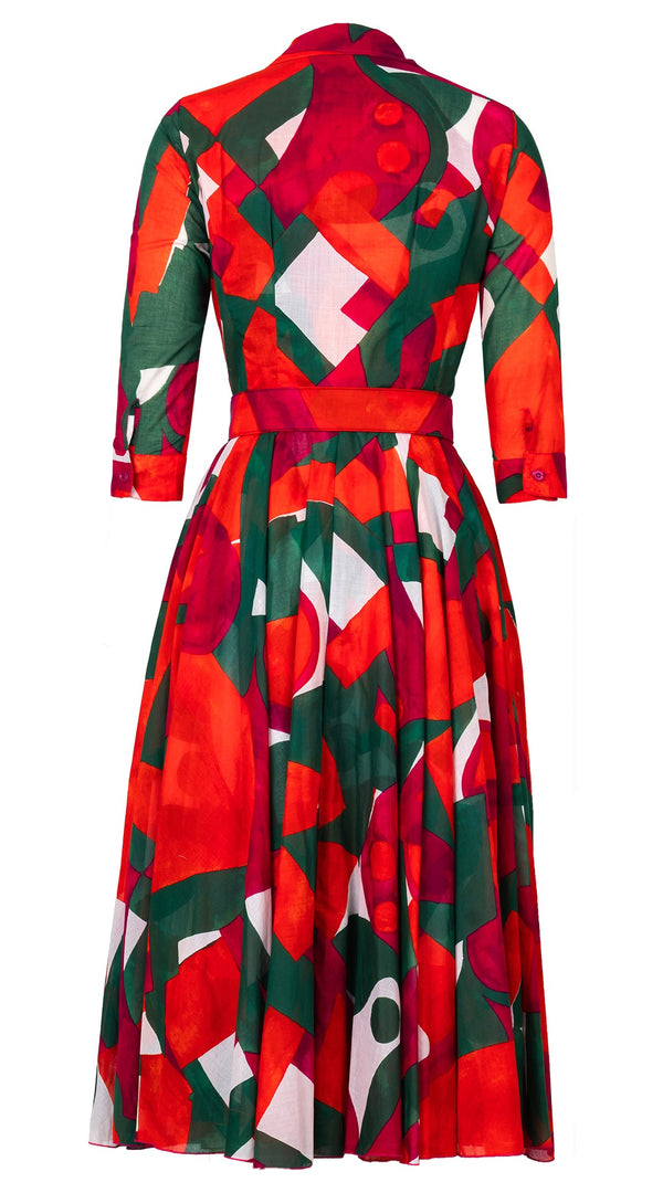 Aster Dress Shirt Collar 3/4 Sleeve Midi Length Cotton Musola (Morello Graphic Bright)