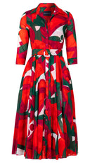 Aster Dress Shirt Collar 3/4 Sleeve Midi Length Cotton Musola (Morello Graphic Bright)