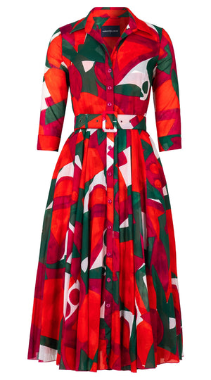 Aster Dress Shirt Collar 3/4 Sleeve Midi Length Cotton Musola (Morello Graphic Bright)