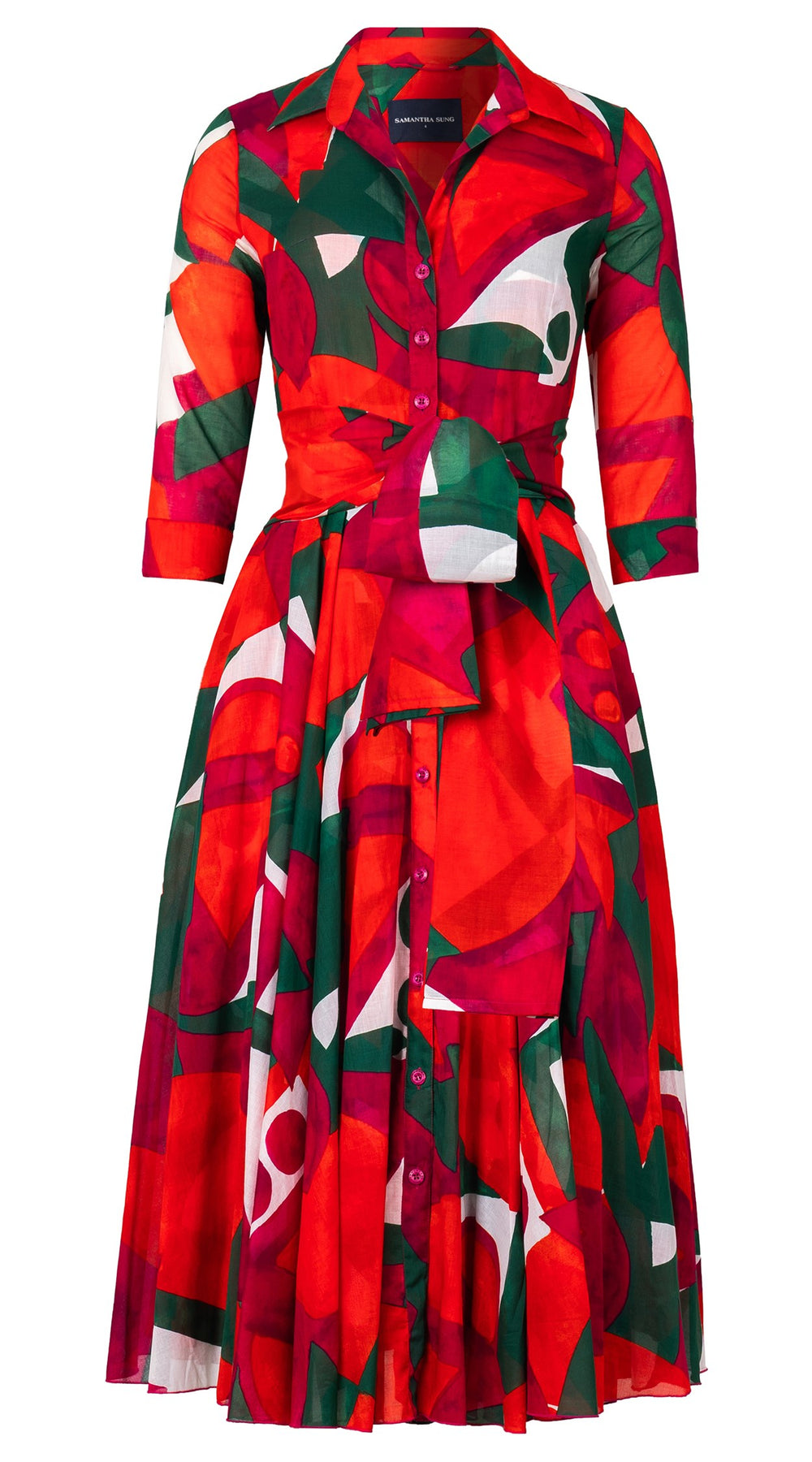 Aster Dress Shirt Collar 3/4 Sleeve Midi Length Cotton Musola (Morello Graphic Bright)