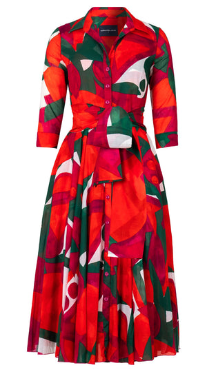 Aster Dress Shirt Collar 3/4 Sleeve Midi Length Cotton Musola (Morello Graphic Bright)