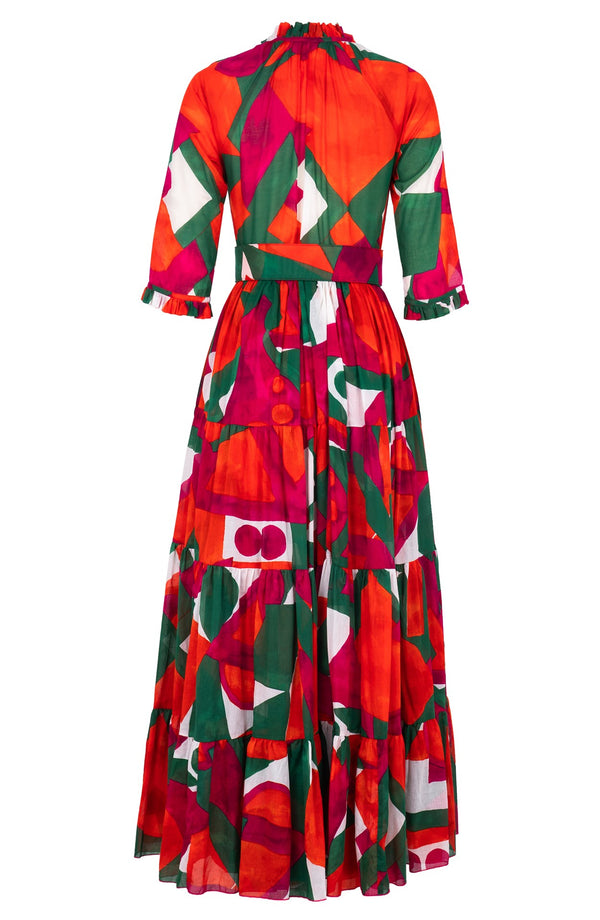 Eva Dress Crew Neck 3/4 Sleeve Maxi Length Cotton Musola (Morello Graphic Bright)