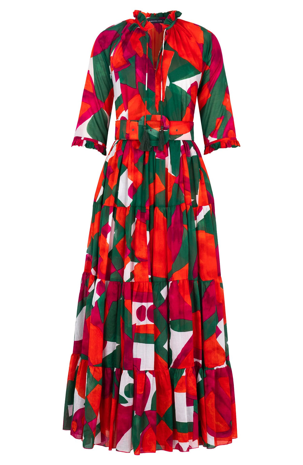 Eva Dress Crew Neck 3/4 Sleeve Maxi Length Cotton Musola (Morello Graphic Bright)
