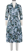 Audrey Dress #3 Shirt Collar 3/4 Sleeve Long Length Cotton Musola (Morning Glory & Bird)