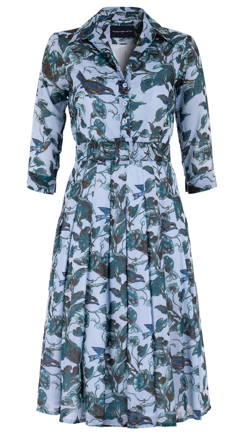 Zeller Dress Shirt Collar 3/4 Sleeve Long Length Cotton Musola (Morning Glory & Bird)