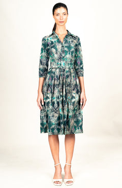 Audrey Dress #1 Shirt Collar 3/4 Sleeve Long Length Cotton Stretch (Morris Lace Dark)