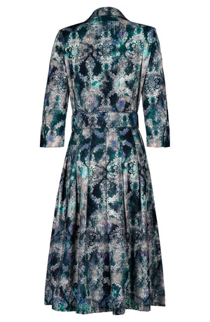 Audrey Dress #3 Shirt Collar 3/4 Sleeve Long Length Cotton Stretch (Morris Lace Dark)