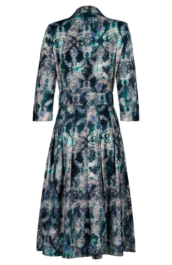 Audrey Dress #3 Shirt Collar 3/4 Sleeve Long Length Cotton Stretch (Morris Lace Dark)