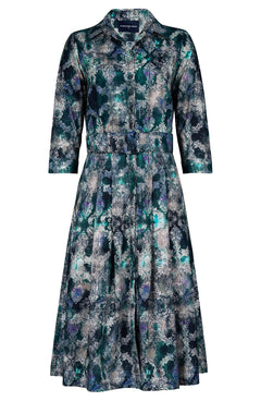 Audrey Dress #3 Shirt Collar 3/4 Sleeve Long Length Cotton Stretch (Morris Lace Dark)