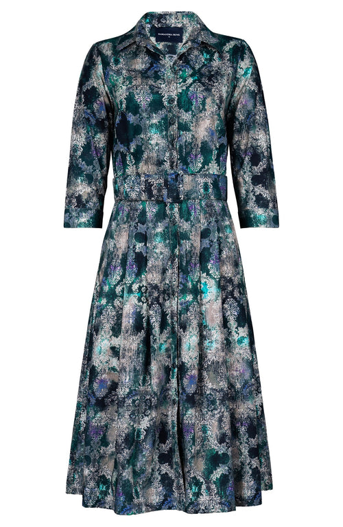 Audrey Dress #3 Shirt Collar 3/4 Sleeve Long Length Cotton Stretch (Morris Lace Dark)