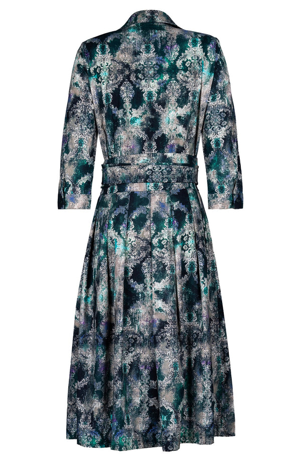 Audrey Dress #3 Shirt Collar 3/4 Sleeve Long Length Cotton Stretch (Morris Lace Dark)