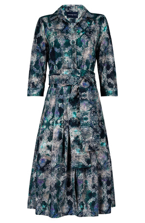 Audrey Dress #3 Shirt Collar 3/4 Sleeve Long Length Cotton Stretch (Morris Lace Dark)