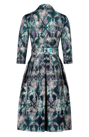Audrey Dress #1 Shirt Collar 3/4 Sleeve Long Length Cotton Stretch (Morris Lace Dark)