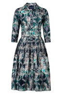 Audrey Dress #1 Shirt Collar 3/4 Sleeve Long Length Cotton Stretch (Morris Lace Dark)