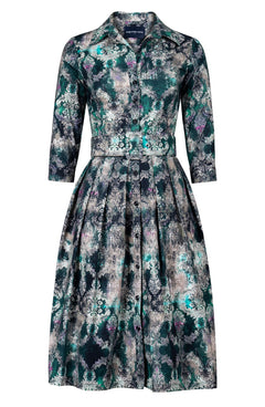 Audrey Dress #1 Shirt Collar 3/4 Sleeve Long Length Cotton Stretch (Morris Lace Dark)