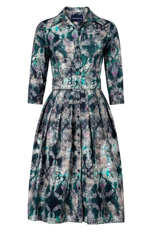 Audrey Dress #1 Shirt Collar 3/4 Sleeve Long Length Cotton Stretch (Morris Lace Dark)