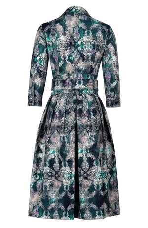 Audrey Dress #1 Shirt Collar 3/4 Sleeve Long Length Cotton Stretch (Morris Lace Dark)
