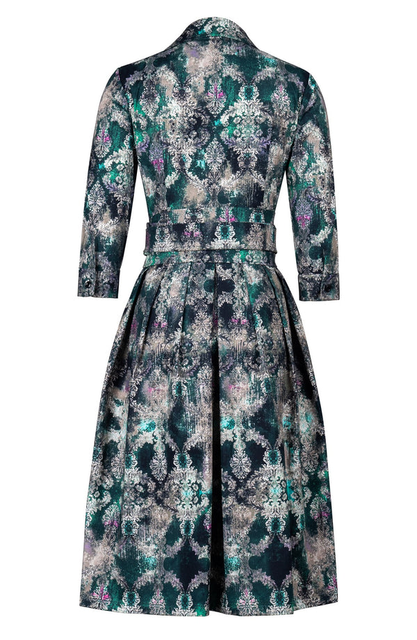 Audrey Dress #1 Shirt Collar 3/4 Sleeve Long Length Cotton Stretch (Morris Lace Dark)