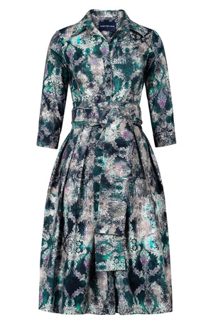 Audrey Dress #1 Shirt Collar 3/4 Sleeve Long Length Cotton Stretch (Morris Lace Dark)