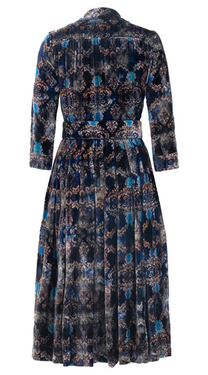 Audrey Dress #1 Shirt Collar 3/4 Sleeve Midi Length Silk Velvet (Morris Velvet)