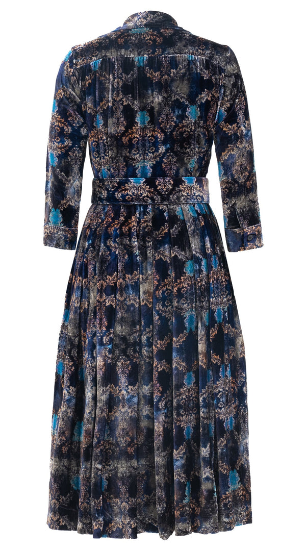 Audrey Dress #1 Shirt Collar 3/4 Sleeve Midi Length Silk Velvet (Morris Velvet)