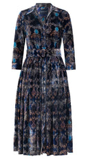 Audrey Dress #1 Shirt Collar 3/4 Sleeve Midi Length Silk Velvet (Morris Velvet)