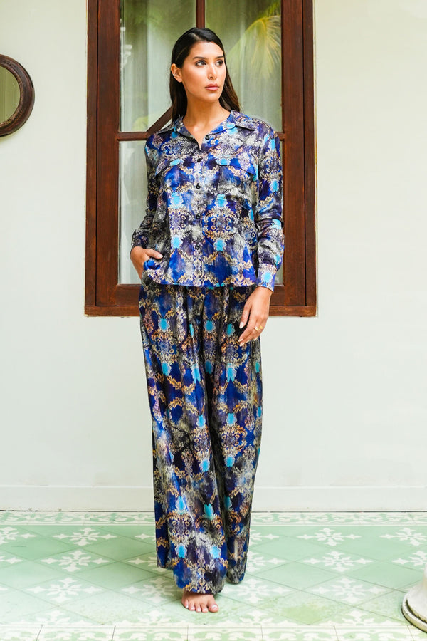 Sydney Shirt Long Sleeve & Sydney Pants Silk Twill (Morris Lace Dark)