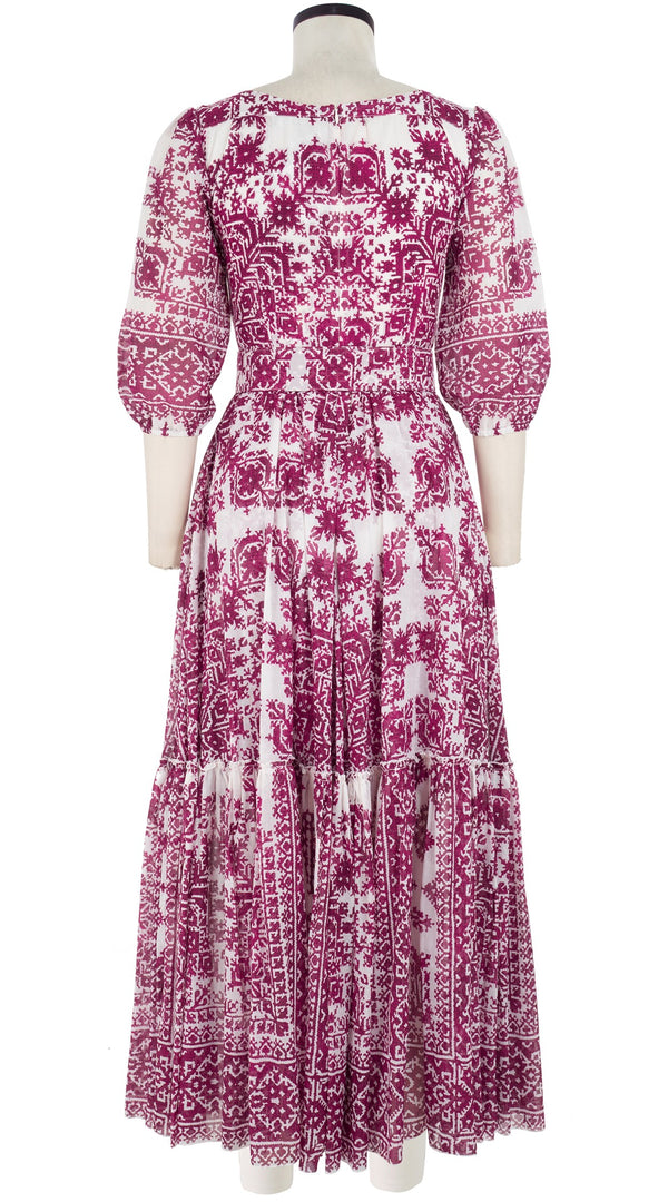 Anna Dress Boat Neck 3/4 Sleeve Ankle Length Cotton Musola (Morrocan Embroidery)