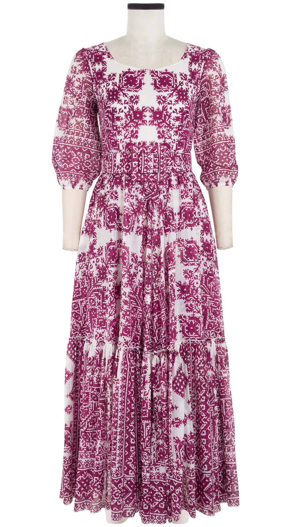 Anna Dress Boat Neck 3/4 Sleeve Ankle Length Cotton Musola (Morrocan Embroidery)