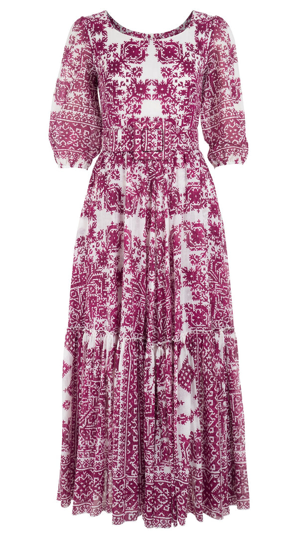 Anna Dress Boat Neck 3/4 Sleeve Ankle Length Cotton Musola (Morrocan Embroidery)