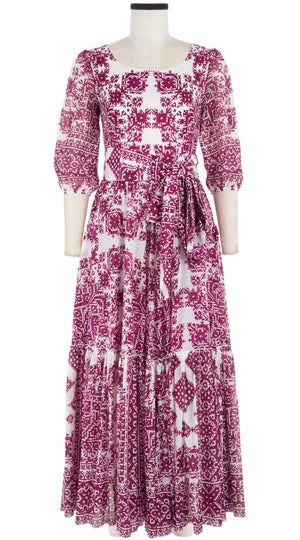 Anna Dress Boat Neck 3/4 Sleeve Ankle Length Cotton Musola (Morrocan Embroidery)