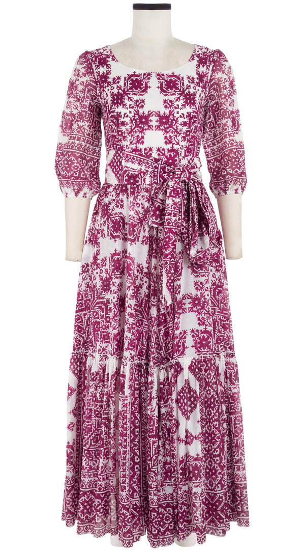 Anna Dress Boat Neck 3/4 Sleeve Ankle Length Cotton Musola (Morrocan Embroidery)