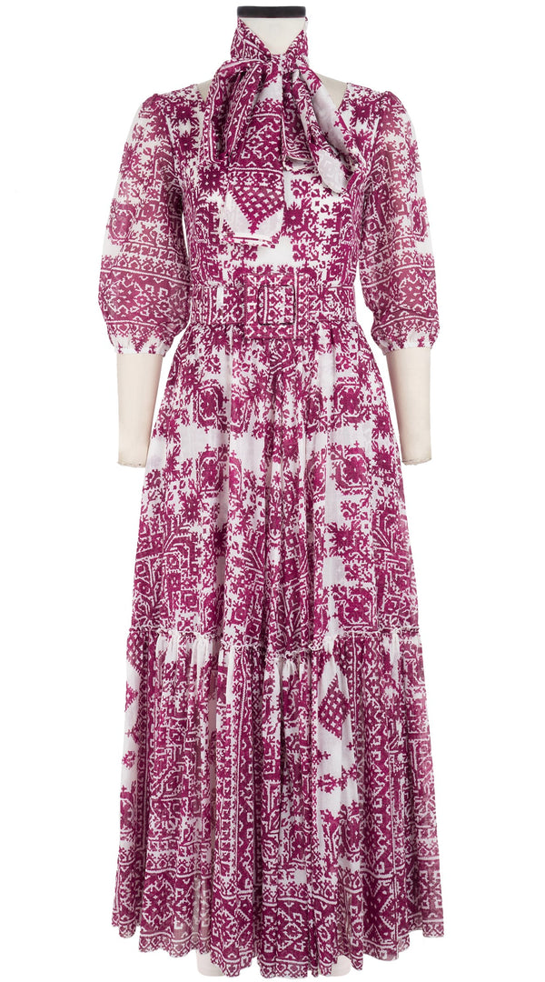 Anna Dress Boat Neck 3/4 Sleeve Ankle Length Cotton Musola (Morrocan Embroidery)