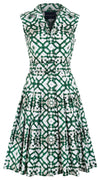 Audrey Dress #4 Shirt Collar Sleeveless Cotton Stretch (Mosaique Tile White)
