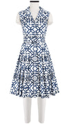 Audrey Dress #4 Shirt Collar Sleeveless Cotton Stretch (Mosaique Tile White)