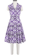 Audrey Dress #4 Shirt Collar Sleeveless Cotton Stretch (Mosaique Tile White)