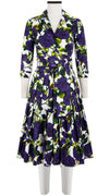 Audrey Dress #4 Shirt Collar 3/4 Sleeve Long Length Cotton Stretch (Moulin Rouge Rose)