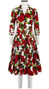 Audrey Dress #4 Shirt Collar 3/4 Sleeve Long Length Cotton Stretch (Moulin Rouge Rose)