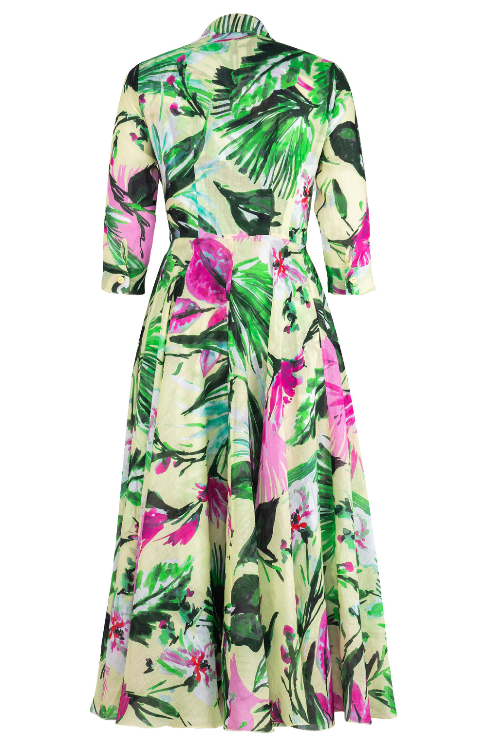 Aster Dress Shirt Collar 3/4 Sleeve Midi Plus Length Cotton Musola (Mozambique Flower Pastel)