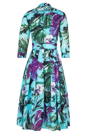 Audrey Dress #4 Shirt Collar 3/4 Sleeve Midi Length Cotton Musola (Mozambique Flower Pastel)