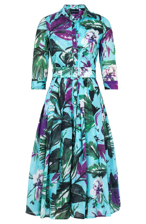 Audrey Dress #4 Shirt Collar 3/4 Sleeve Midi Length Cotton Musola (Mozambique Flower Pastel)