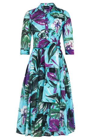 Audrey Dress #4 Shirt Collar 3/4 Sleeve Midi Length Cotton Musola (Mozambique Flower Pastel)