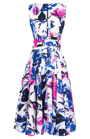 Abelia Dress U Neck Sleeveless Midi Length Cotton Stretch (Mozambique Flower White)
