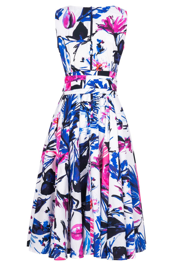 Abelia Dress U Neck Sleeveless Midi Length Cotton Stretch (Mozambique Flower White)