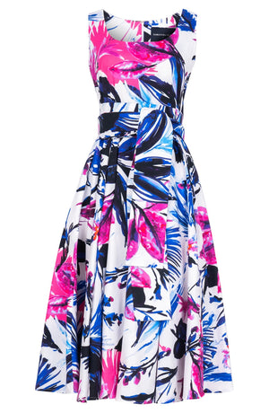 Abelia Dress U Neck Sleeveless Midi Length Cotton Stretch (Mozambique Flower White)