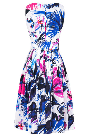 Florance Dress U Neck Sleeveless Long Length Cotton Stretch (Mozambique Flower White)